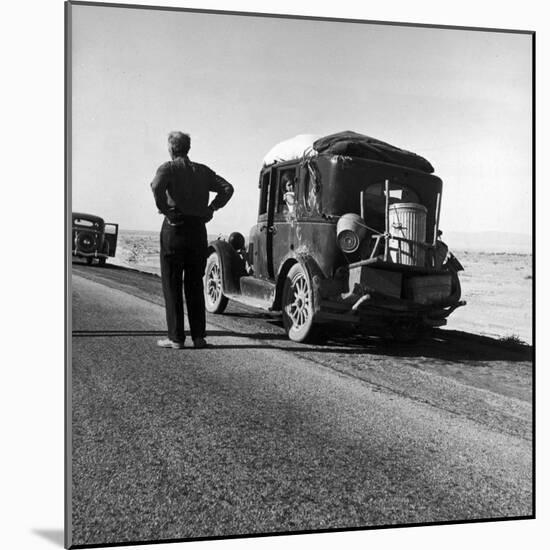 Oakie Family Stalled on Desolate Track of Highway in Desert in Southern California-Dorothea Lange-Mounted Photographic Print