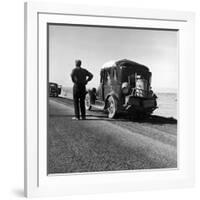 Oakie Family Stalled on Desolate Track of Highway in Desert in Southern California-Dorothea Lange-Framed Photographic Print