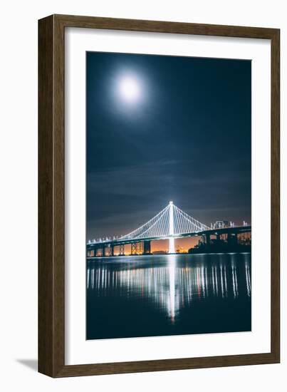 Oakland Bay Bridge and Moonlight Portrait-null-Framed Photographic Print