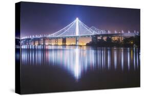 Oakland Bay Bridge, Night Reflection-Vincent James-Stretched Canvas