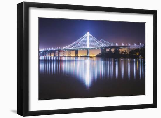 Oakland Bay Bridge, Night Reflection-Vincent James-Framed Photographic Print