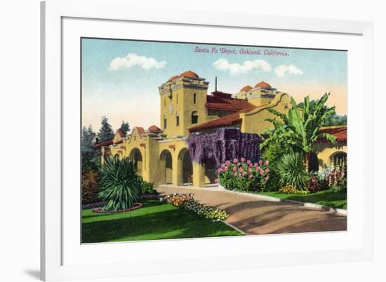 Oakland, California - Exterior View of Santa Fe Train Depot-Lantern Press-Framed Premium Giclee Print