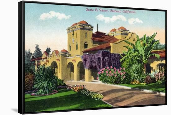 Oakland, California - Exterior View of Santa Fe Train Depot-Lantern Press-Framed Stretched Canvas