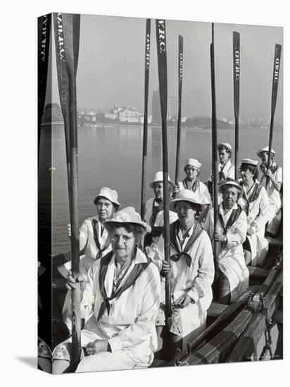 Oakland Women's Rowing Club Comprised of 10 Grandmothers at Lake Merritt Boathouse for Practice-Charles E^ Steinheimer-Stretched Canvas