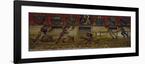 Oar Maker's Workshop in Venice, Painted on Wooden Board, Italy, 18th Century-null-Framed Giclee Print