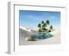 Oasis in the Desert. Palm Trees and Sand. 3D Rendering.-ustas7777777-Framed Art Print