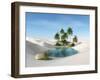 Oasis in the Desert. Palm Trees and Sand. 3D Rendering.-ustas7777777-Framed Art Print