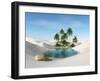 Oasis in the Desert. Palm Trees and Sand. 3D Rendering.-ustas7777777-Framed Art Print