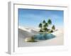 Oasis in the Desert. Palm Trees and Sand. 3D Rendering.-ustas7777777-Framed Art Print