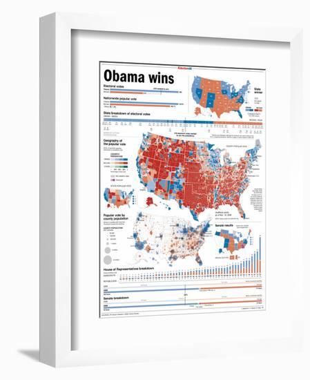 Obama Victory, Presidential Election 2008 Results by State and County-null-Framed Photographic Print