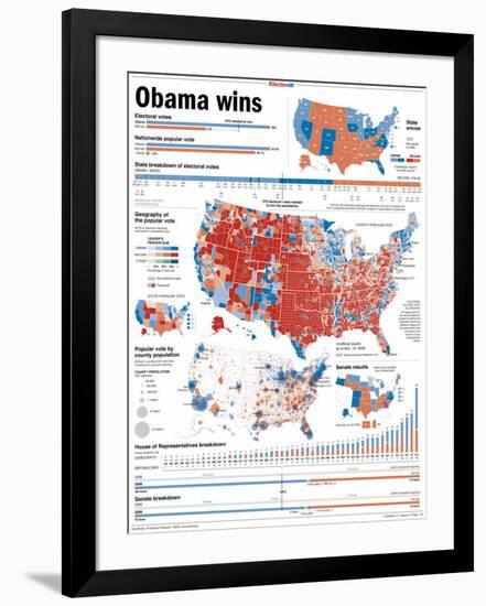 Obama Victory, Presidential Election 2008 Results by State and County-null-Framed Photographic Print