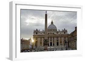 Obelisk in Front of the St. Peter's Basilica at Sunset, St. Peter's Square, Vatican City-null-Framed Photographic Print