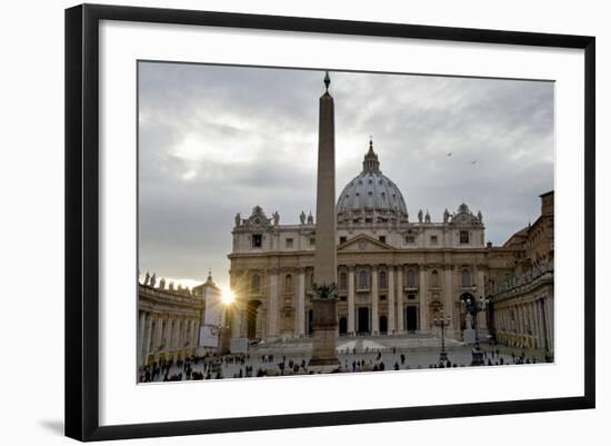 Obelisk in Front of the St. Peter's Basilica at Sunset, St. Peter's Square, Vatican City-null-Framed Photographic Print