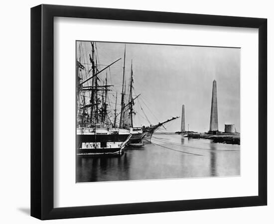 Obelisks and Ships at Suez Canal Entrance-null-Framed Photographic Print