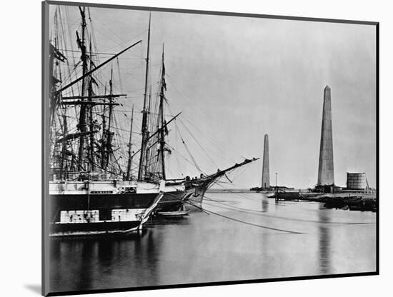 Obelisks and Ships at Suez Canal Entrance-null-Mounted Photographic Print