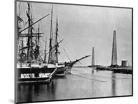 Obelisks and Ships at Suez Canal Entrance-null-Mounted Photographic Print