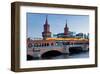 Oberbaum Bridge across River Spree between Friedrichshain and Kreuzberg, Berlin Germany-null-Framed Art Print