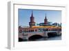 Oberbaum Bridge across River Spree between Friedrichshain and Kreuzberg, Berlin Germany-null-Framed Art Print