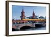 Oberbaum Bridge across River Spree between Friedrichshain and Kreuzberg, Berlin Germany-null-Framed Art Print