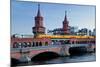 Oberbaum Bridge across River Spree between Friedrichshain and Kreuzberg, Berlin Germany-null-Mounted Art Print