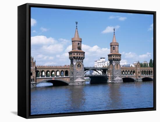 Oberbaum Bridge and River Spree, Berlin, Germany-Hans Peter Merten-Framed Stretched Canvas