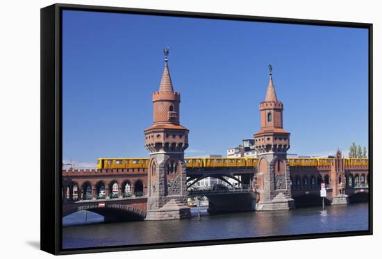 Oberbaum Bridge between Kreuzberg and Friedrichshain, Metro Line 1, Spree River, Berlin, Germany, E-Markus Lange-Framed Stretched Canvas