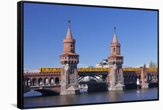 Oberbaum Bridge between Kreuzberg and Friedrichshain, Metro Line 1, Spree River, Berlin, Germany, E-Markus Lange-Framed Stretched Canvas