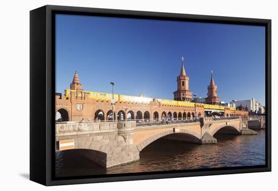 Oberbaum Bridge between Kreuzberg and Friedrichshain, Metro Line 1, Spree River, Berlin, Germany-Markus Lange-Framed Stretched Canvas