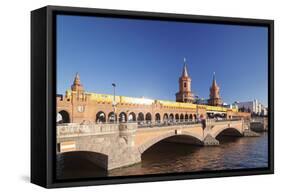 Oberbaum Bridge between Kreuzberg and Friedrichshain, Metro Line 1, Spree River, Berlin, Germany-Markus Lange-Framed Stretched Canvas