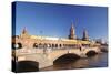 Oberbaum Bridge between Kreuzberg and Friedrichshain, Metro Line 1, Spree River, Berlin, Germany-Markus Lange-Stretched Canvas