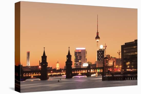 Oberbaum Bridge between Kreuzberg and Friedrichshain, TV Tower, Spree River, Berlin, Germany-Markus Lange-Stretched Canvas