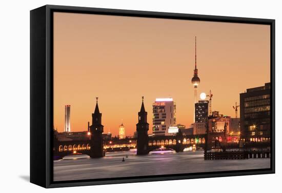 Oberbaum Bridge between Kreuzberg and Friedrichshain, TV Tower, Spree River, Berlin, Germany-Markus Lange-Framed Stretched Canvas