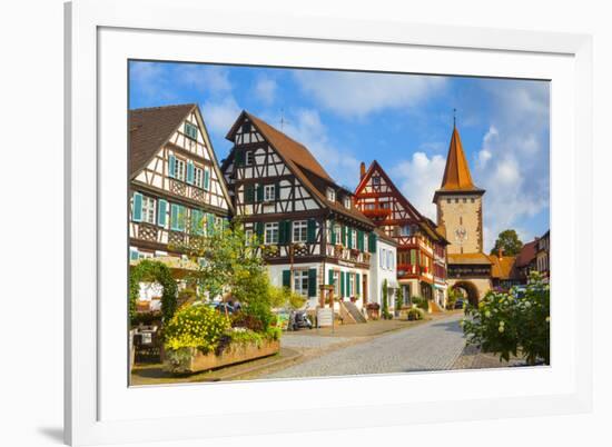 Oberturm Tower in Gengenbach's Picturesque Altstad Illuminated at Dusk, Black Forest, Germany-Doug Pearson-Framed Photographic Print