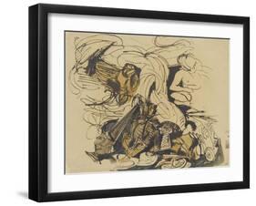 Objets divers, coin de lit à tête d'éléphant et femme nue-Eugene Delacroix-Framed Giclee Print