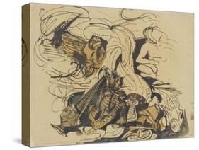 Objets divers, coin de lit à tête d'éléphant et femme nue-Eugene Delacroix-Stretched Canvas