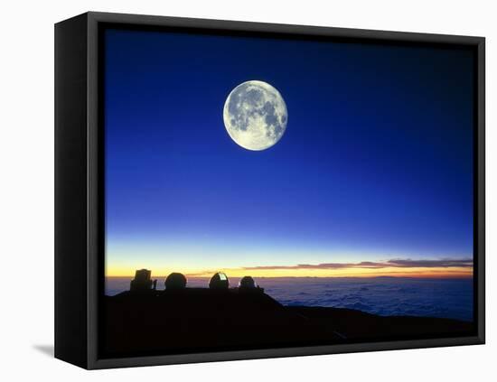 Observatories At Mauna Kea, Hawaii, with Full Moon-David Nunuk-Framed Stretched Canvas