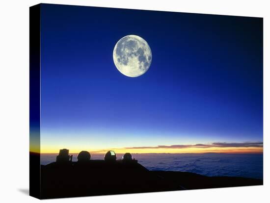 Observatories At Mauna Kea, Hawaii, with Full Moon-David Nunuk-Stretched Canvas