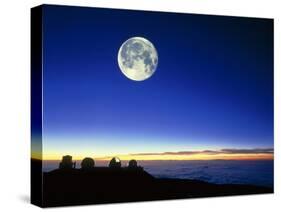 Observatories At Mauna Kea, Hawaii, with Full Moon-David Nunuk-Stretched Canvas