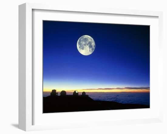 Observatories At Mauna Kea, Hawaii, with Full Moon-David Nunuk-Framed Photographic Print