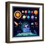 Observatory, Solar System: All Planets and Moons, the Sun, Stars, Comets, Meteor, Constellation. Ve-Beresnev-Framed Art Print