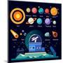 Observatory, Solar System: All Planets and Moons, the Sun, Stars, Comets, Meteor, Constellation. Ve-Beresnev-Mounted Art Print