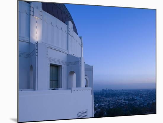 Observatory with Downtown at Dusk, Griffith Park Observatory, Los Angeles, California, USA-null-Mounted Photographic Print