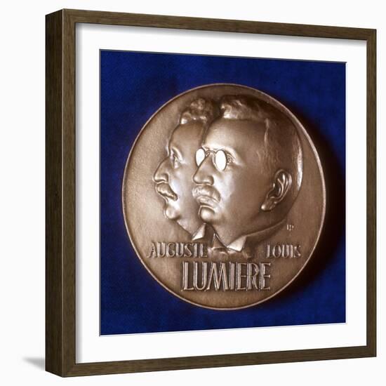 Obverse of Medal Commemorating 50 Years of Cinematography by the Lumiere Brothers, 1945-null-Framed Photographic Print