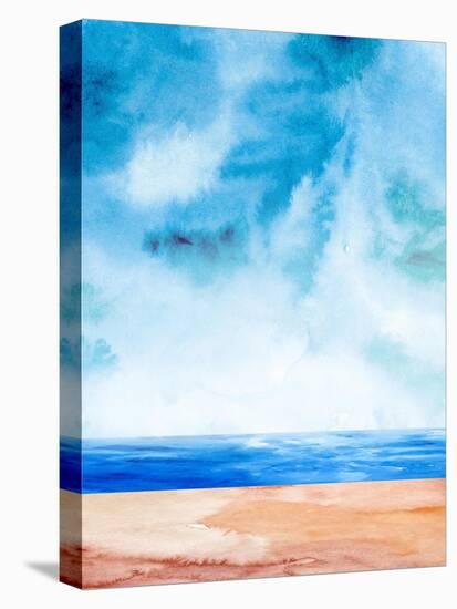 Ocean and Blue Sky Watercolor I-Hallie Clausen-Stretched Canvas