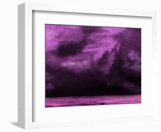 Ocean and Purple Sky Watercolor II-Hallie Clausen-Framed Art Print