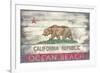 Ocean Beach, California - State Flag - Barnwood Painting-Lantern Press-Framed Art Print