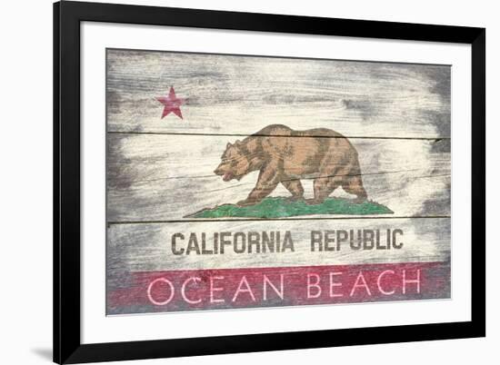 Ocean Beach, California - State Flag - Barnwood Painting-Lantern Press-Framed Art Print