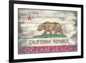 Ocean Beach, California - State Flag - Barnwood Painting-Lantern Press-Framed Art Print