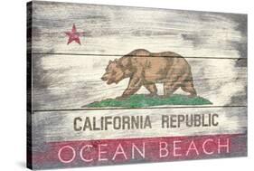 Ocean Beach, California - State Flag - Barnwood Painting-Lantern Press-Stretched Canvas