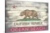 Ocean Beach, California - State Flag - Barnwood Painting-Lantern Press-Stretched Canvas